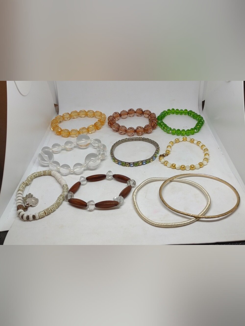 Lot of 10 Beaded Elastic Bracelets Multicolor Various Materials and Sizes